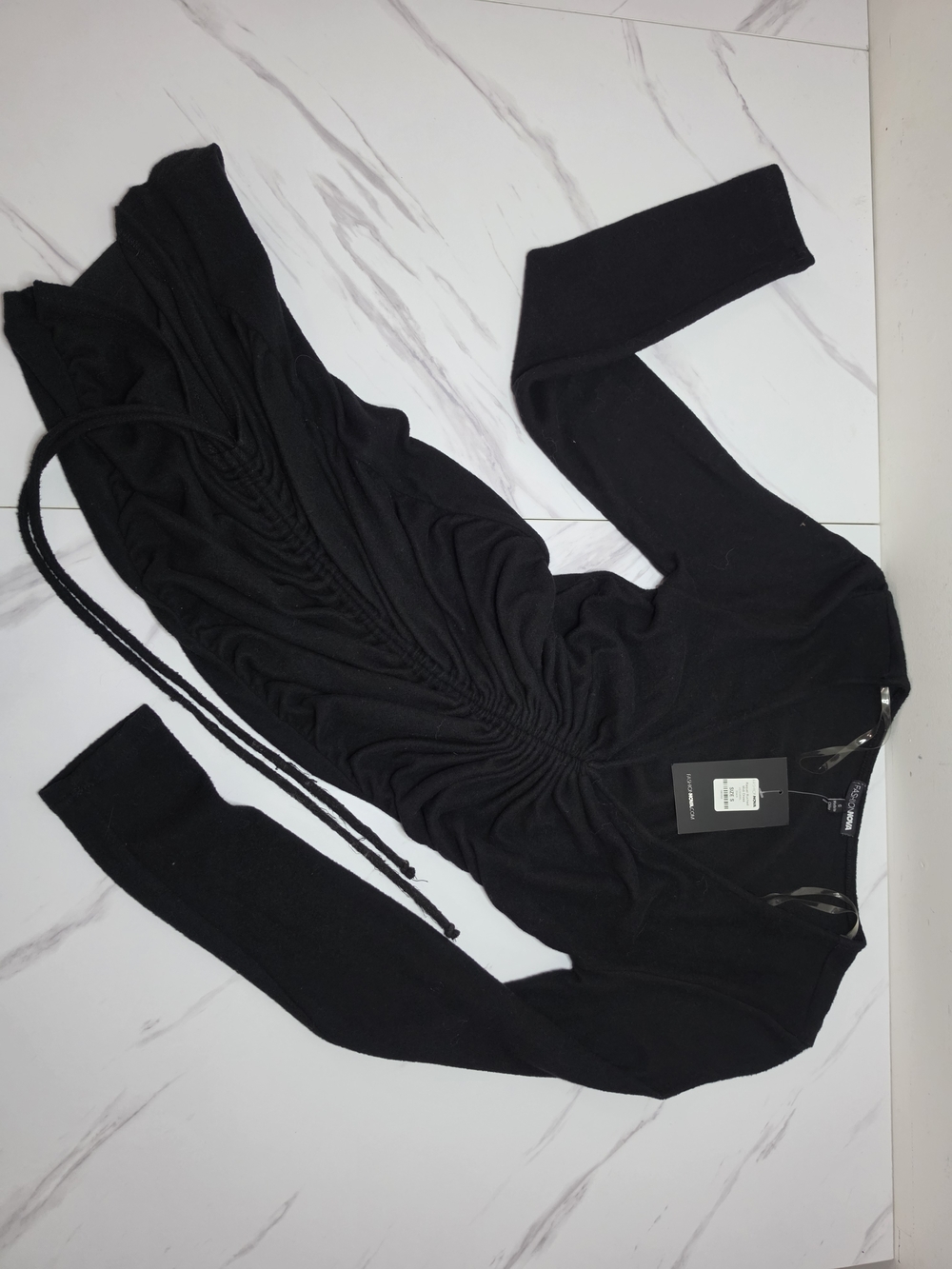 Fashion Nova Black Raquel Ruched Midi Dress | SIZE SMALL